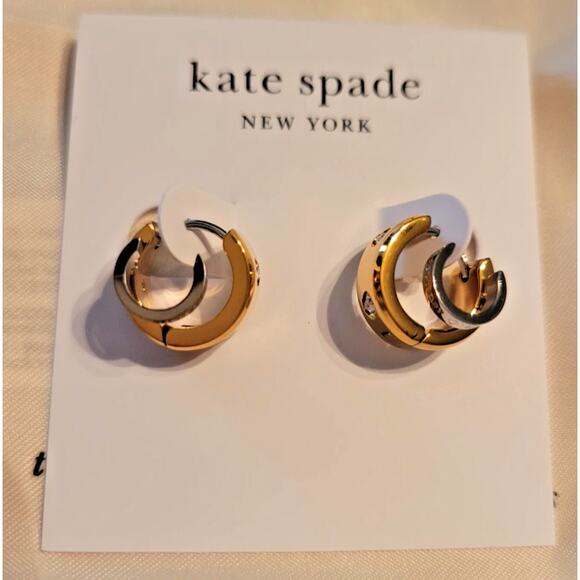 Kate Spade "Set In Stone" Double Huggie Earrings KK438 Gold-Plated Crystal NWT - Picture 6 of 6